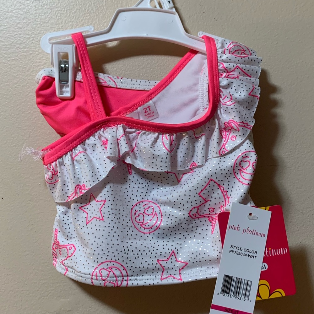 White & Pink Unicorn Emoji tankini top & bottoms - Picture 2 of 5